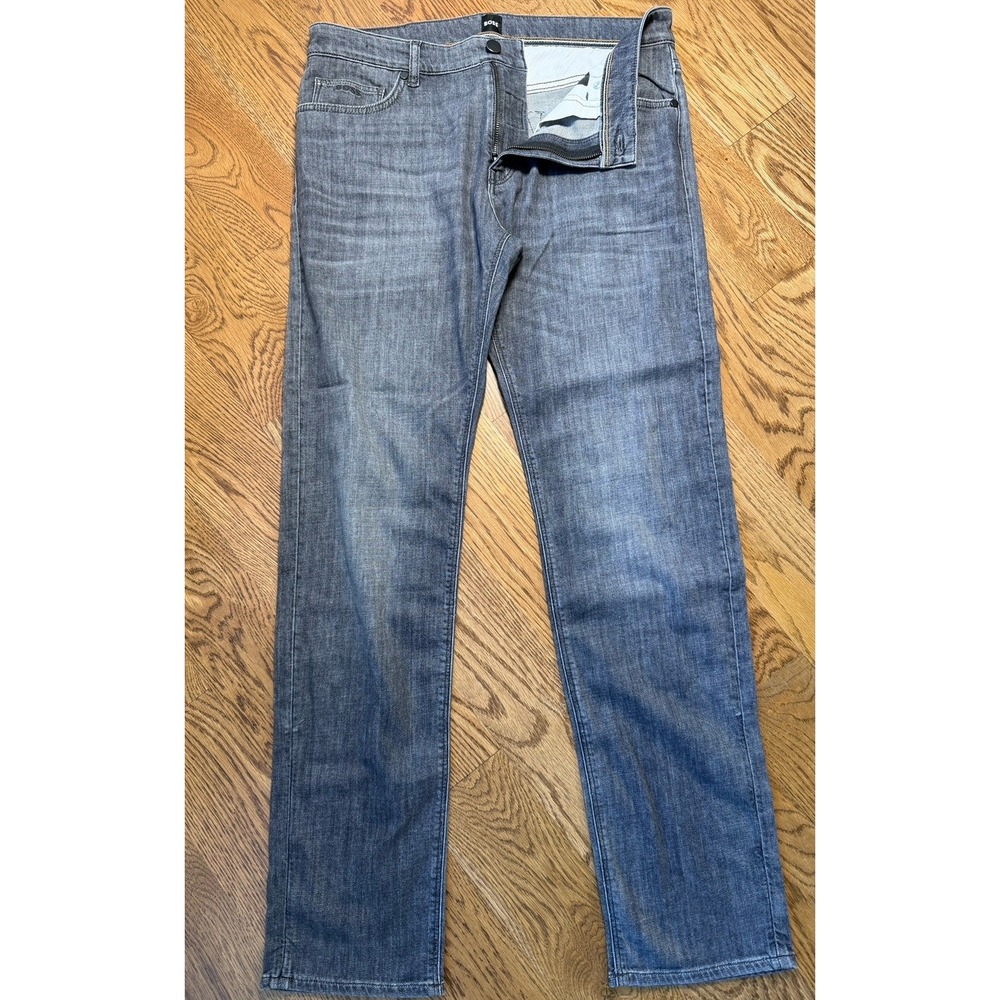 Hugo Boss Maine Jeans Mens 33x32 Regular Straight Fit Dark Wash Grey Stretch